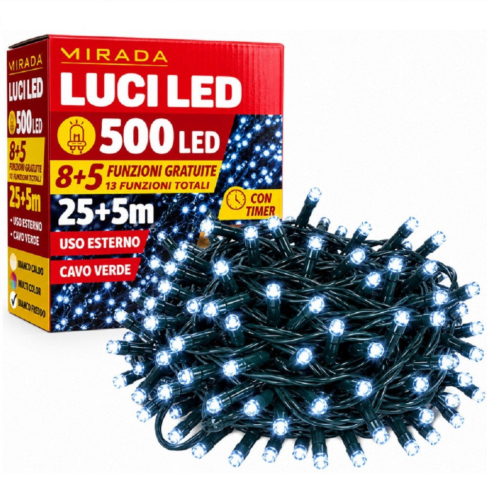 Luci di Natale 500 Led Bianco Freddo Cavo Verde - immagine 2