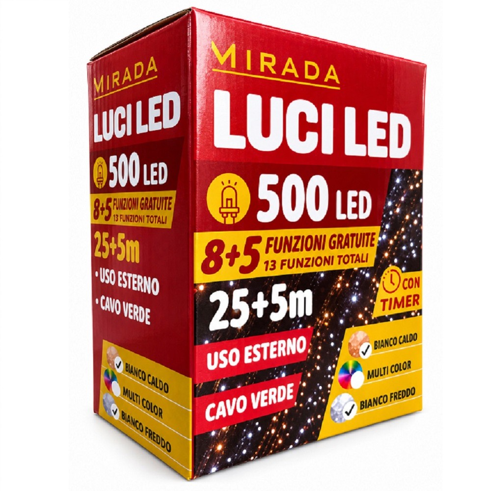 Luci di Natale 500 Led Bianco Caldo/Freddo Cavo Verde