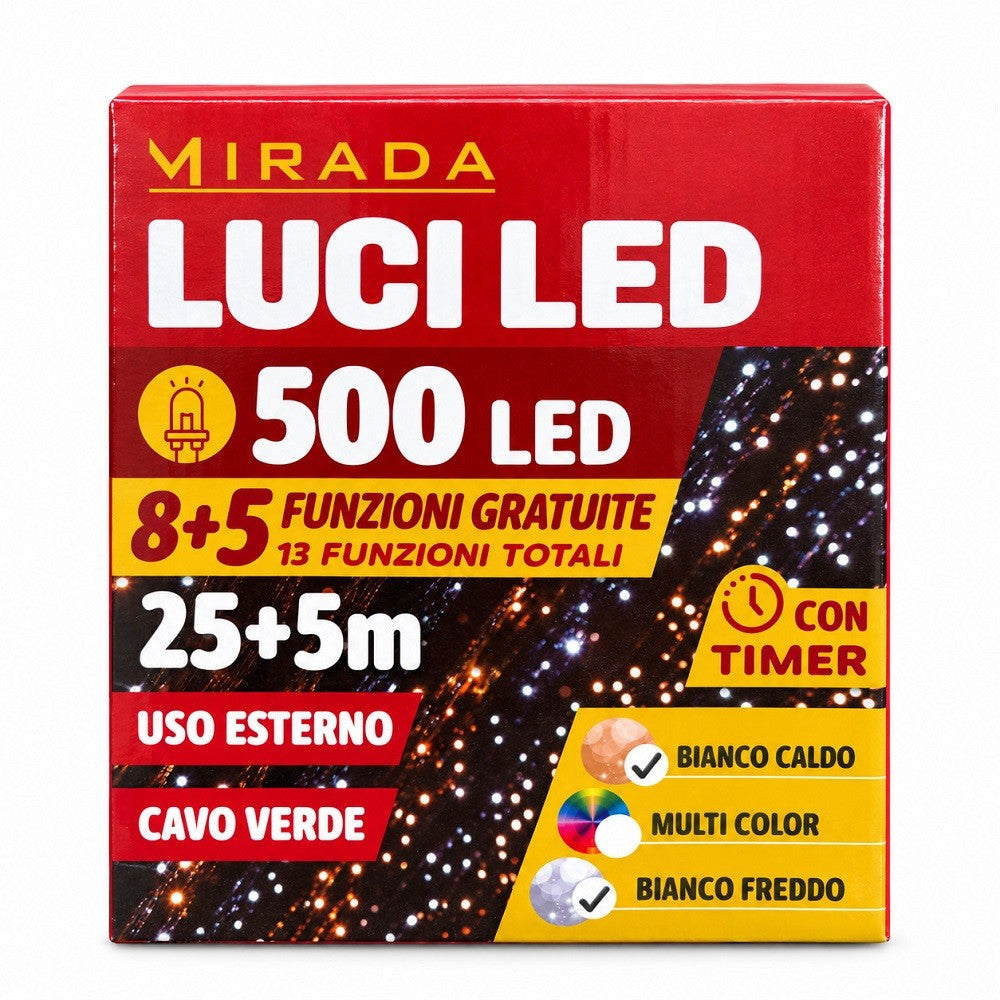 Luci di Natale 500 Led Bianco Caldo/Freddo Cavo Verde - immagine 3