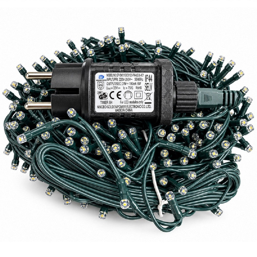 Luci di Natale 500 Led Bianco Caldo/Freddo Cavo Verde - immagine 4