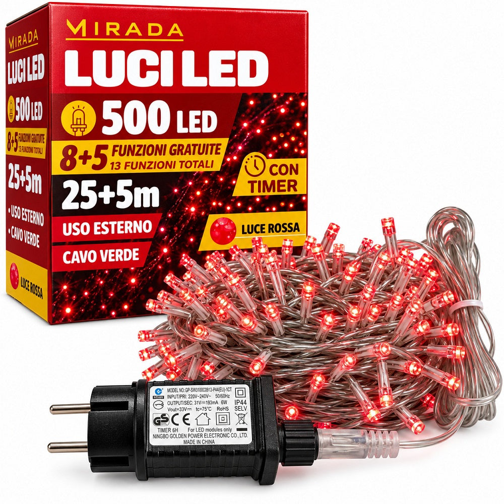 Luci di Natale 500 Led da Esterno Rosso - immagine 3