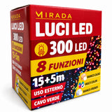 Luci di Natale 300 Led Multicolor Cavo Verde
