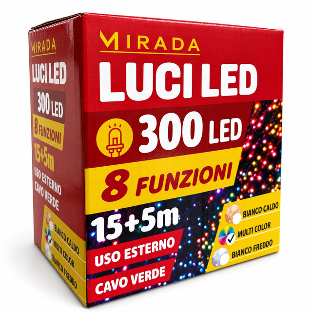 Luci di Natale 300 Led Multicolor Cavo Verde