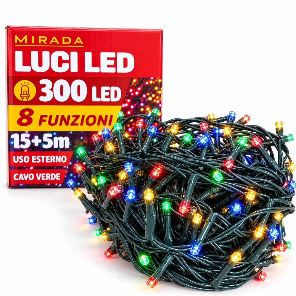 Luci di Natale 300 Led Multicolor Cavo Verde - immagine 2