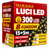 Luci di Natale 300 Led Bianco Caldo Cavo Verde