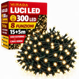 Luci di Natale 300 Led Bianco Caldo Cavo Verde - immagine 2