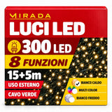 Luci di Natale 300 Led Bianco Caldo Cavo Verde - immagine 3