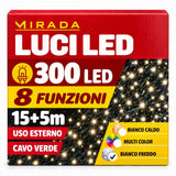 Luci di Natale 300 Led Bianco Freddo Cavo Verde - immagine 3