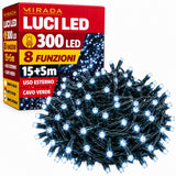 Luci di Natale 300 Led Bianco Freddo Cavo Verde - immagine 2