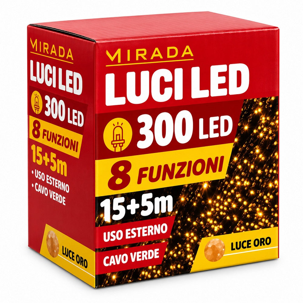 Luci di Natale 300 Led Oro Cavo Verde