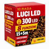 Luci di Natale 300 Led Oro Cavo Verde