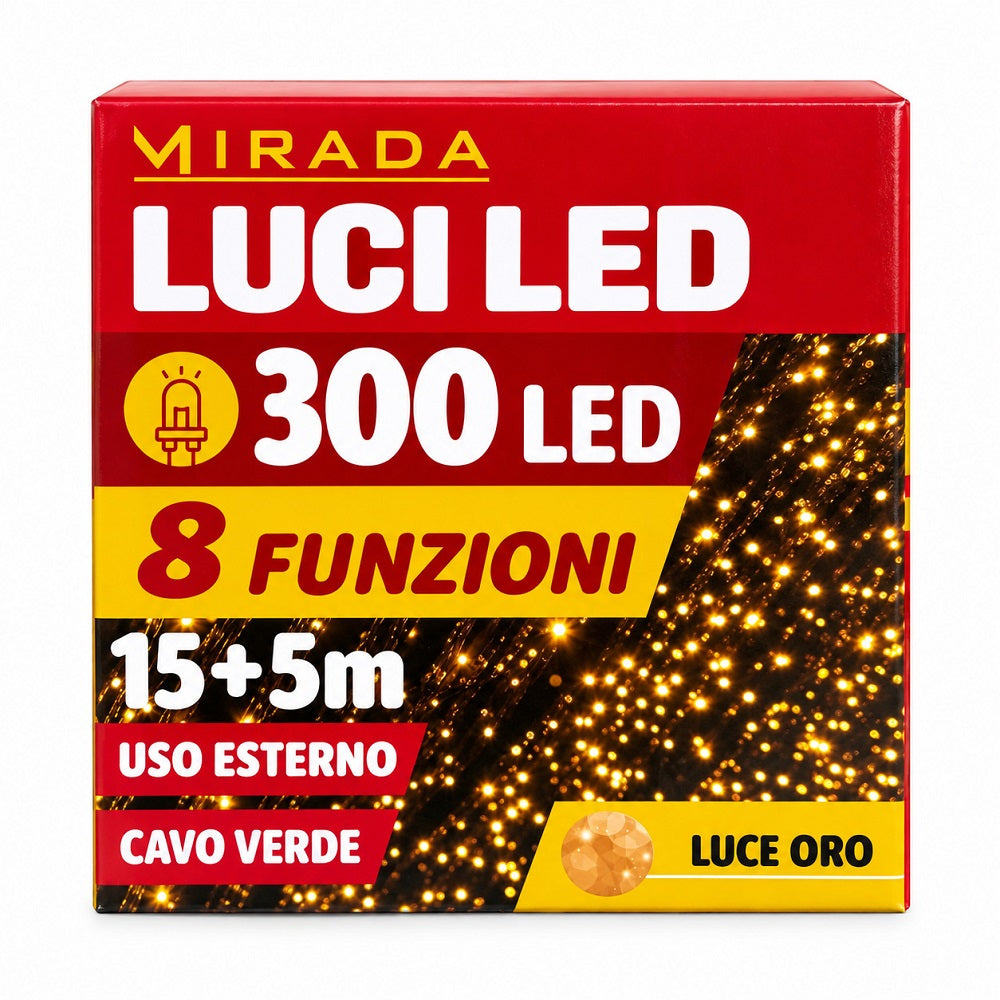 Luci di Natale 300 Led Oro Cavo Verde - immagine 3