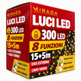 Luci di Natale 300 Led Bianco Caldo Cavo Verde