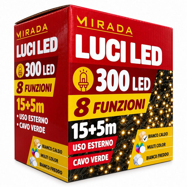 Luci di Natale 300 Led Bianco Caldo Cavo Verde