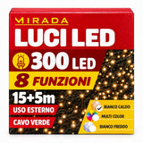 Luci di Natale 300 Led Bianco Caldo Cavo Verde - immagine 3