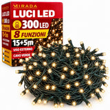 Luci di Natale 300 Led Bianco Caldo Cavo Verde - immagine 2