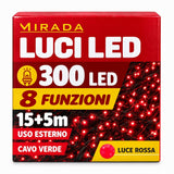 Luci di Natale 300 Led Rossi Cavo Verde - immagine 3