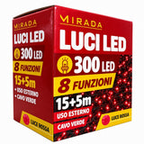 Luci di Natale 300 Led Rossi Cavo Verde
