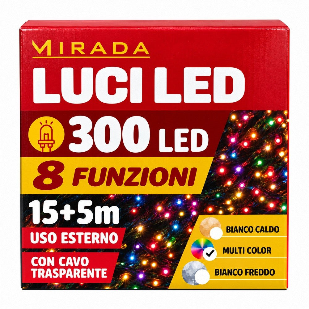 Luci di Natale 300 Led Multicolor Cavo Trasparente - immagine 3