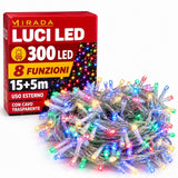 Luci di Natale 300 Led Multicolor Cavo Trasparente - immagine 2