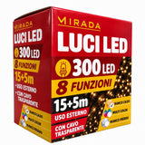 Luci di Natale 300 Led Bianco Caldo Cavo Trasparente
