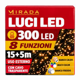 Luci di Natale 300 Led Bianco Caldo Cavo Trasparente - immagine 3