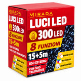 Luci di Natale 300 Led Bianco Freddo Cavo Trasparente