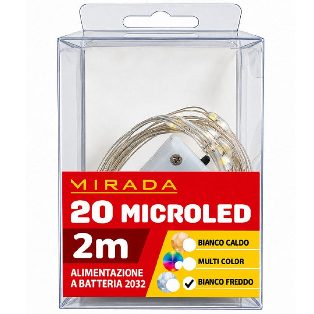 Luci 20 Microled Bianco Freddo a Batteria 2 mt