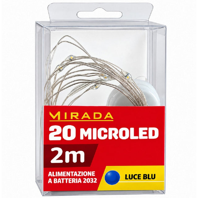 Luci 20 Microled Blu a Batteria 2 mt