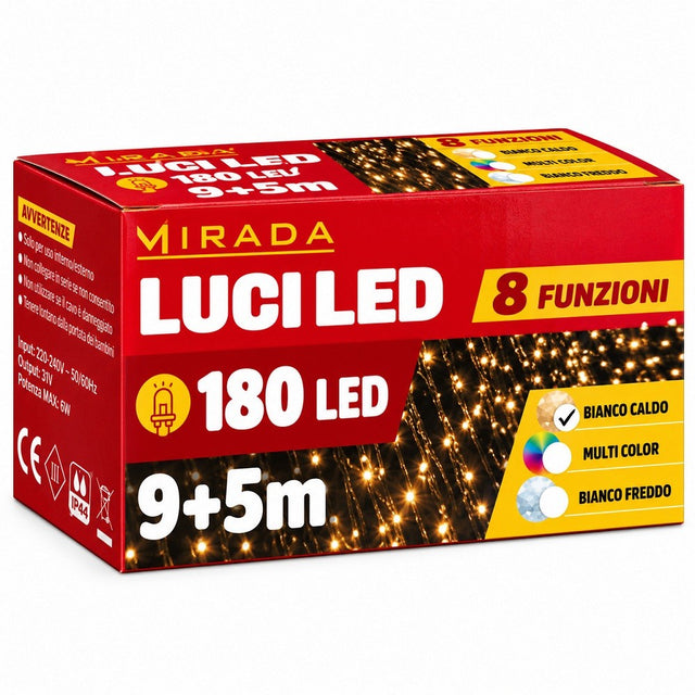 Luci di Natale 180 Led Bianco Caldo Cavo Verde