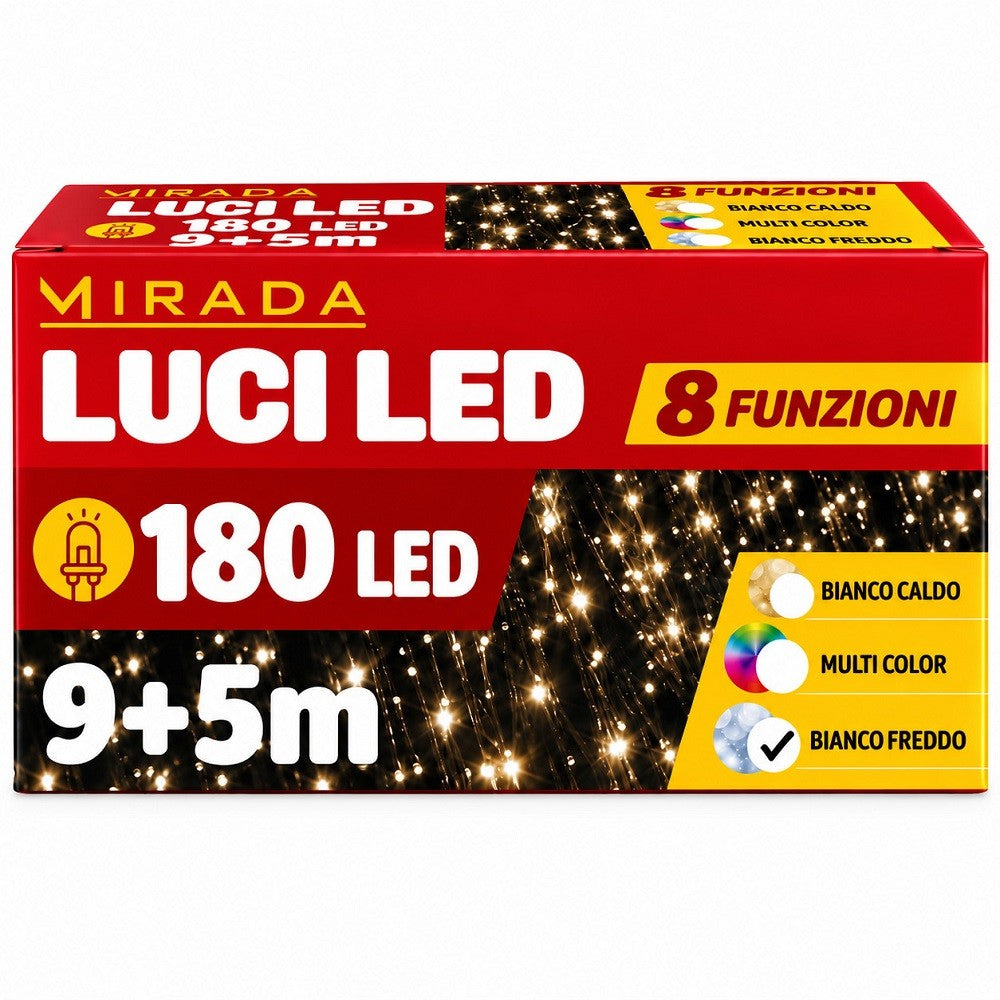 Luci di Natale 180 Led Bianco Freddo Cavo Verde - immagine 3