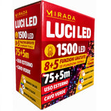 Luci di Natale 1500 Led Multicolor Cavo Verde