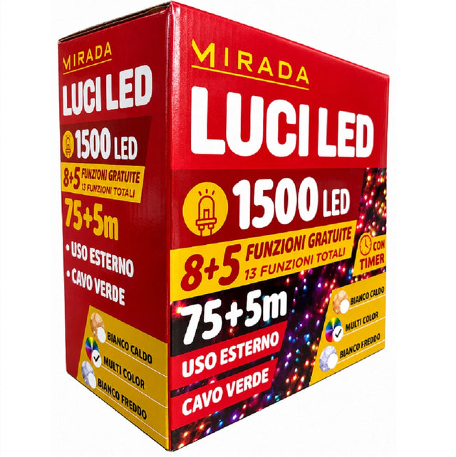 Luci di Natale 1500 Led Multicolor Cavo Verde