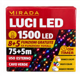 Luci di Natale 1500 Led Multicolor Cavo Verde - immagine 3