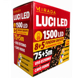 Luci di Natale 1500 Led Bianco Caldo Cavo Verde