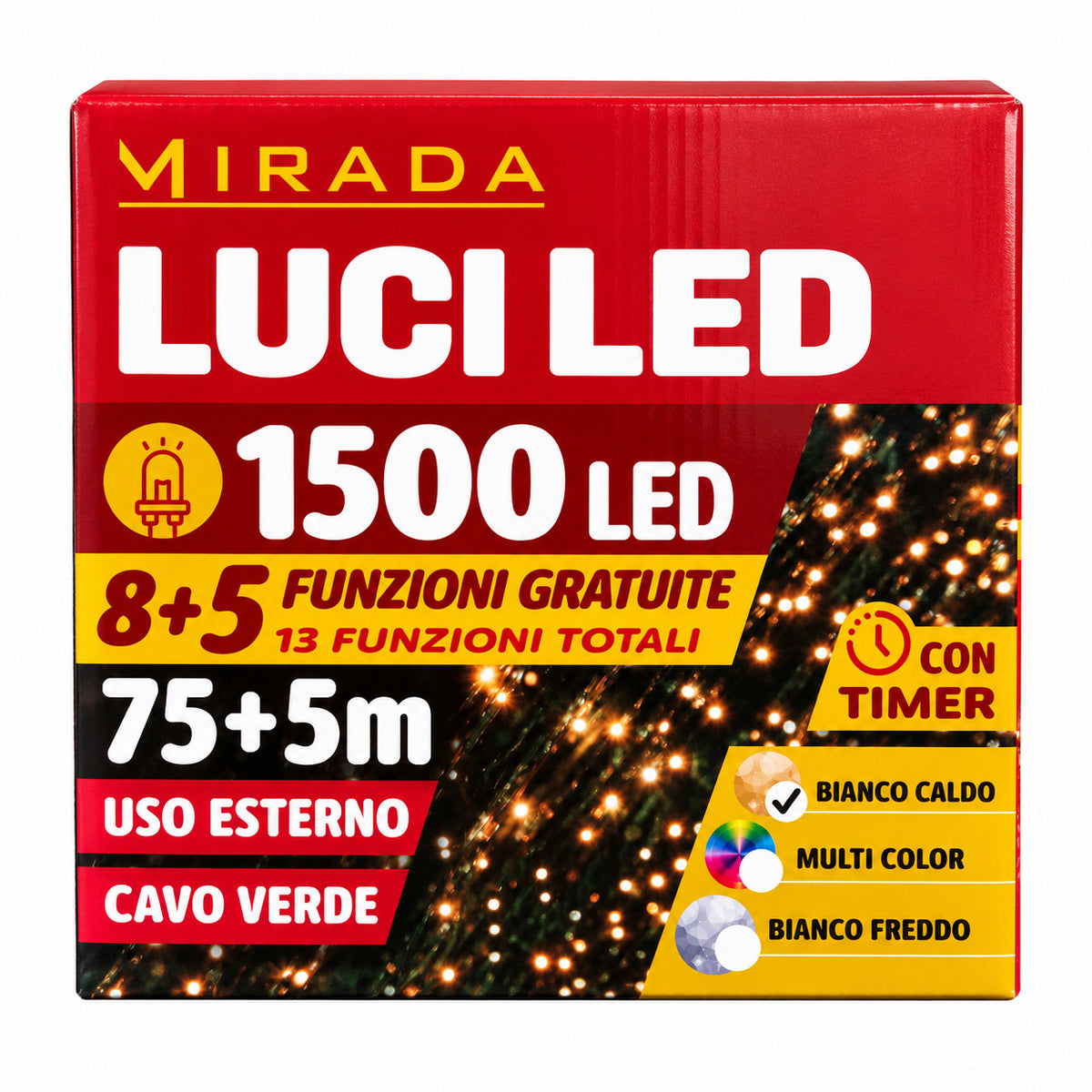 Luci di Natale 1500 Led Bianco Caldo Cavo Verde - immagine 3