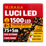 Luci di Natale 1500 Led Bianco Caldo Cavo Verde - immagine 3