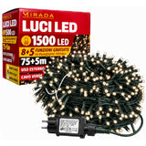 Luci di Natale 1500 Led Bianco Caldo Cavo Verde - immagine 2