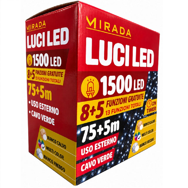 Luci di Natale 1500 Led Bianco Freddo Cavo Verde