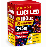 Luci di Natale 100 Led Multicolor Cavo Verde