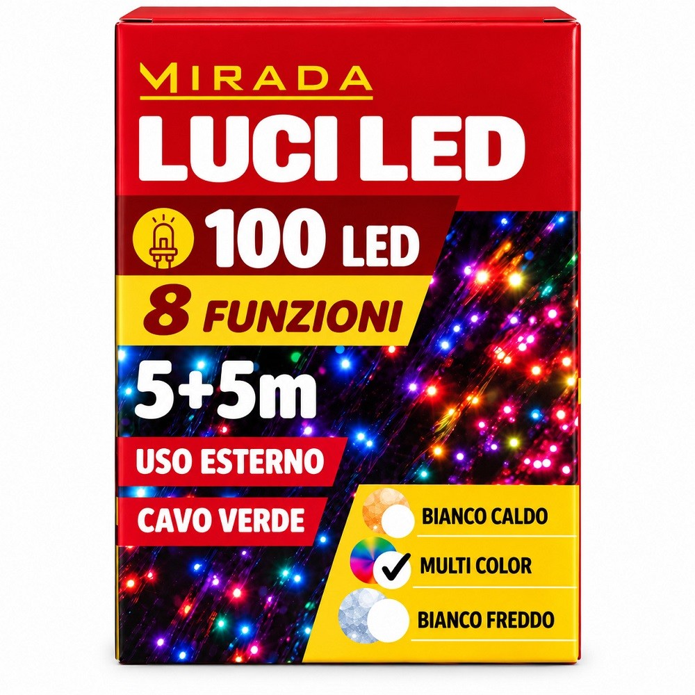 Luci di Natale 100 Led Multicolor Cavo Verde - immagine 3