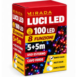 Luci di Natale 100 Led Bianco Caldo Cavo Verde