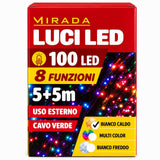 Luci di Natale 100 Led Bianco Caldo Cavo Verde - immagine 3