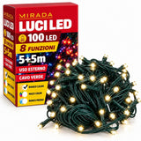 Luci di Natale 100 Led Bianco Caldo Cavo Verde - immagine 2