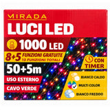 Luci di Natale 1000 Led Multicolor Cavo Verde - immagine 3