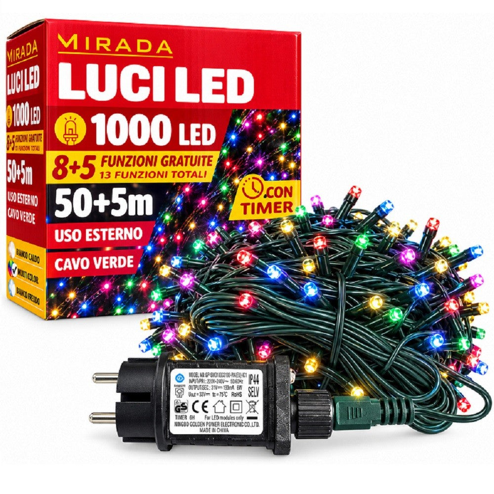 Luci di Natale 1000 Led Multicolor Cavo Verde - immagine 2