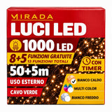Luci di Natale 1000 Led Bianco Caldo Cavo Verde - immagine 3