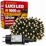 Luci di Natale 1000 Led Bianco Caldo Cavo Verde - immagine 2