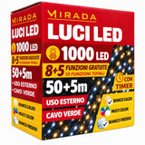 Luci di Natale 1000 Led bianco caldo/freddo cavo verde
