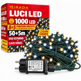 Luci di Natale 1000 Led bianco caldo/freddo cavo verde - immagine 2